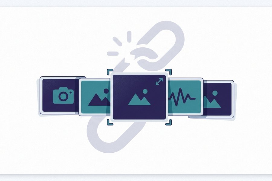 Illustration comparing a document pointing to an image in a nearby folder against one pointing to a remote server