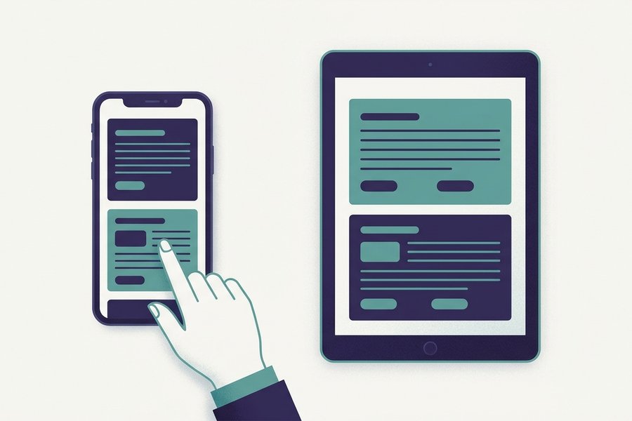 Illustration of the same markdown editor shown side by side on a desktop and stacked vertically on a phone, with the toolbar wrapping onto two rows