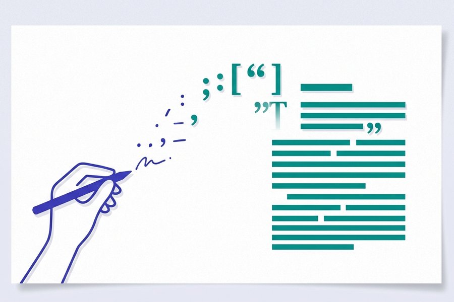 極簡插圖：手寫的結構化純文字逐漸變成排版精美的文件