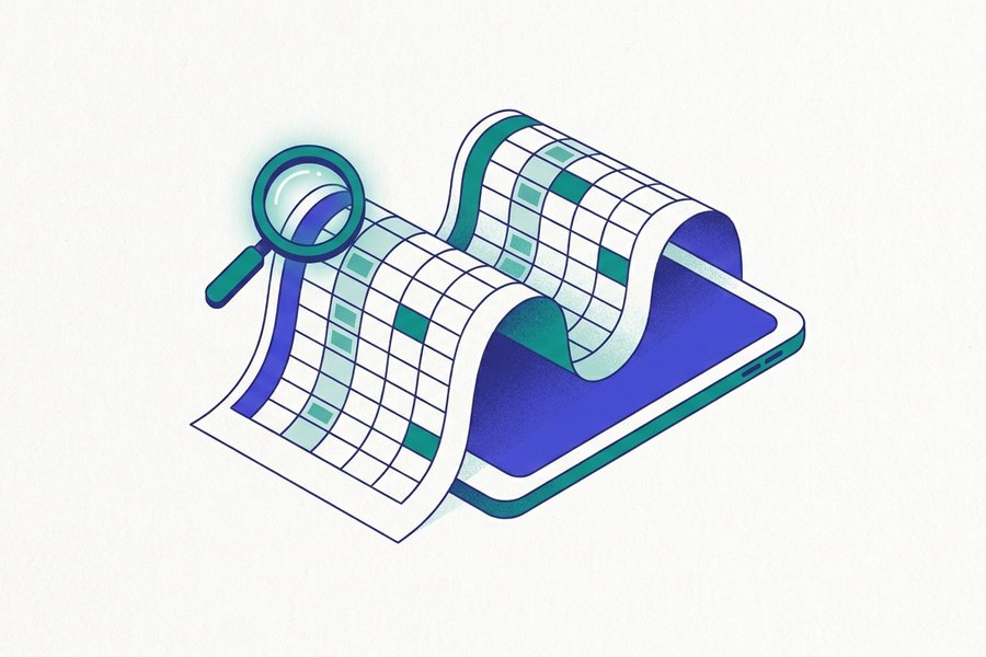 Illustration of an oversized spreadsheet being folded down into a compact, tidy markdown table