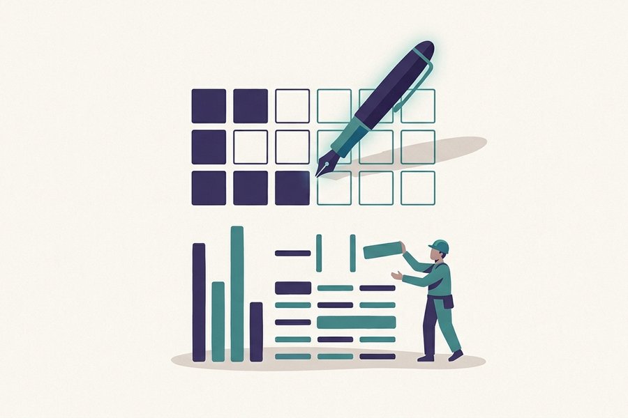 Illustration of a spreadsheet-style grid on the left turning into pipe-delimited Markdown table syntax on the right